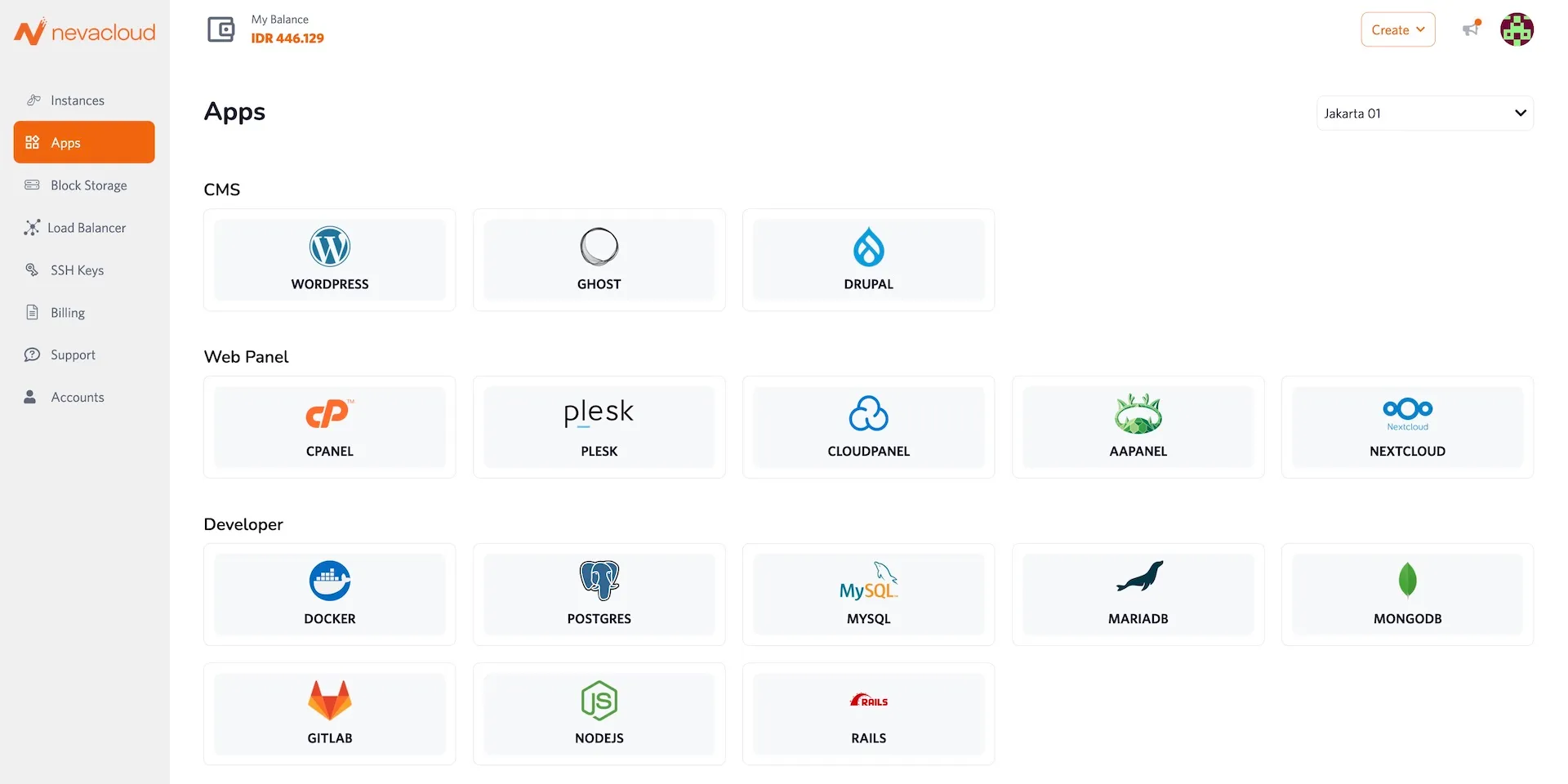 Nevacloud dashboard